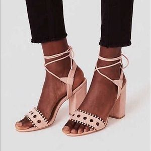 Pink suede LOFT lace-up sandal block heel